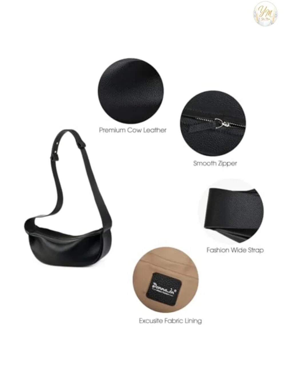 Genuine Leather Sling Bag Crossbody Hobo Crescent Women Handbag Adjustable Strap